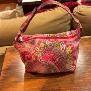 ETRO Profumi Pink Green Paisley Handbag Shoulder Purse Cosmetic Bag Zip Top